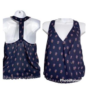 Lucky Brand wrap blue tank top floral size xs